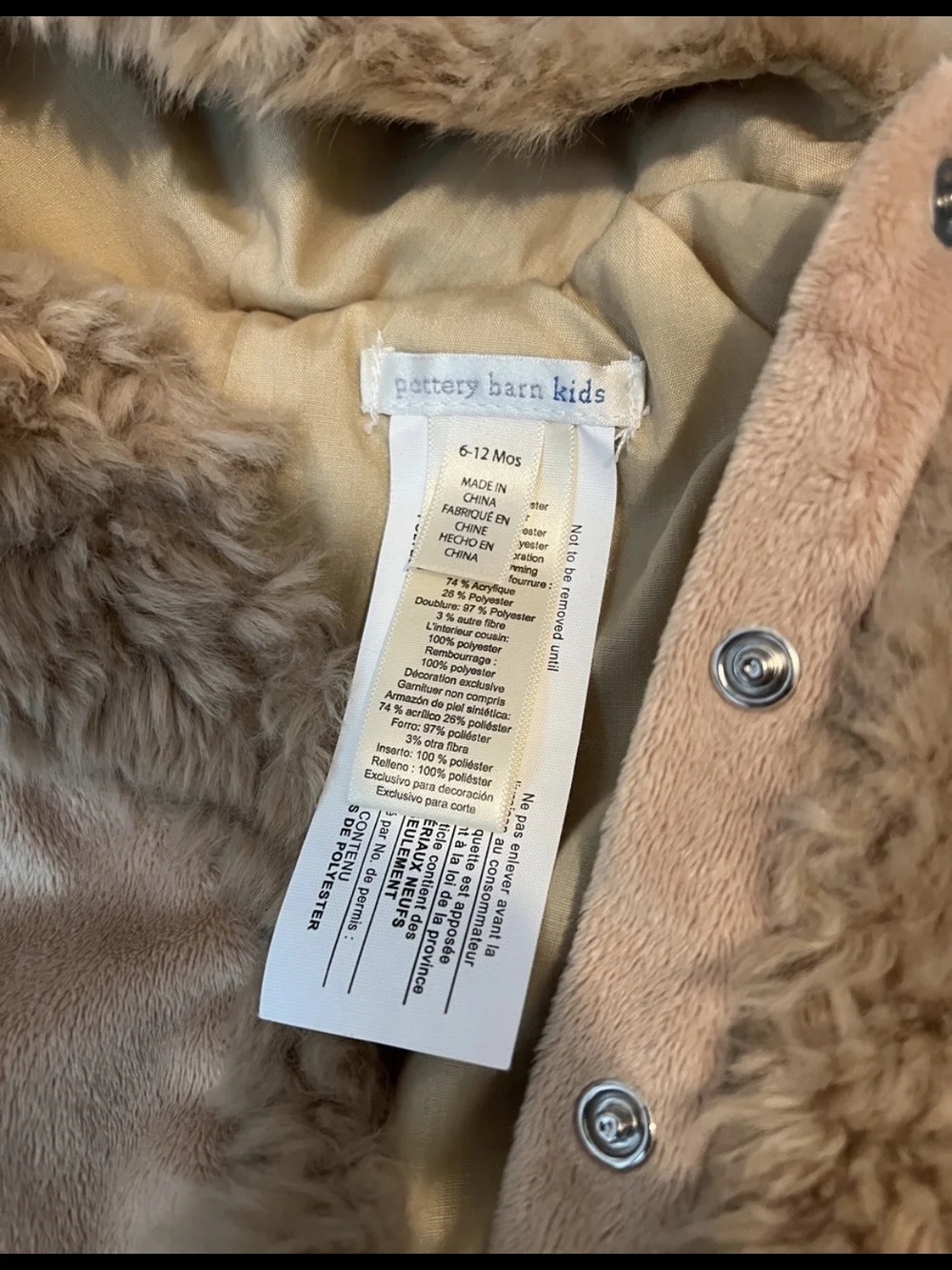 Pottery Barn Kids Plush Tan Bear Costume 6-12 Months - Picture 6 of 8
